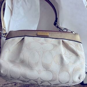 New Coach Cream and Gold Clutch with Signature Monogram
